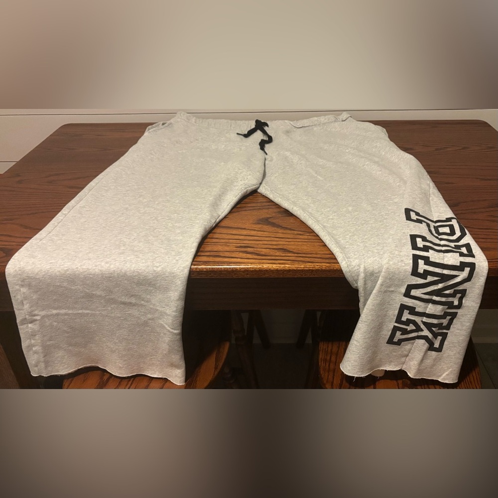 Victoria's Secret Gray Lounge Pants with Black Drawstring and Lettering